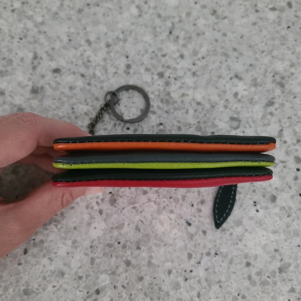 NEW La Scala Leather Coin and Card Holder Key Chain Multi-Colored
